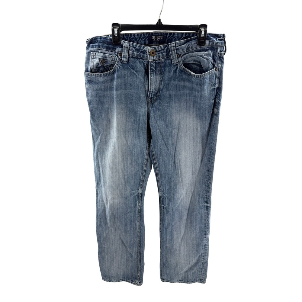 Guess Los‎ Angeles Mens Straight Leg Medium Wash Blue Denim Jeans 35x32